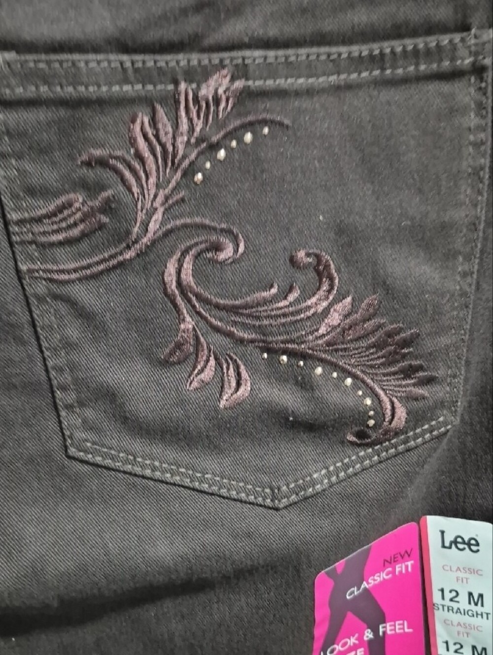 Lee Women's Brazilian Dark Briwn Straight-Leg Pants with Subtle Embroidery - Picture 9 of 10
